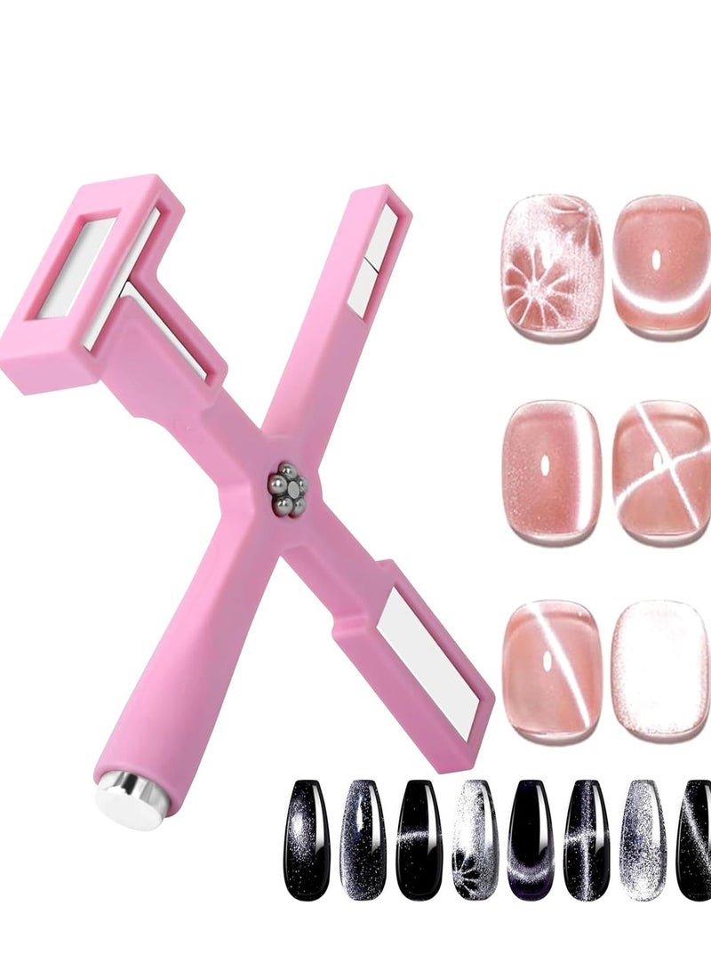 💅مغناطيس اظافر 5 في 1 لادوات طلاء ، عصا مغناطيسية بتصميم عين القطة ثلاثية الابعاد، ادوات تصميم الاظافر، اكسسوارات تزيين الاظافر بنفسك في المنزل وصالونات التجميل، زهري - Image 1